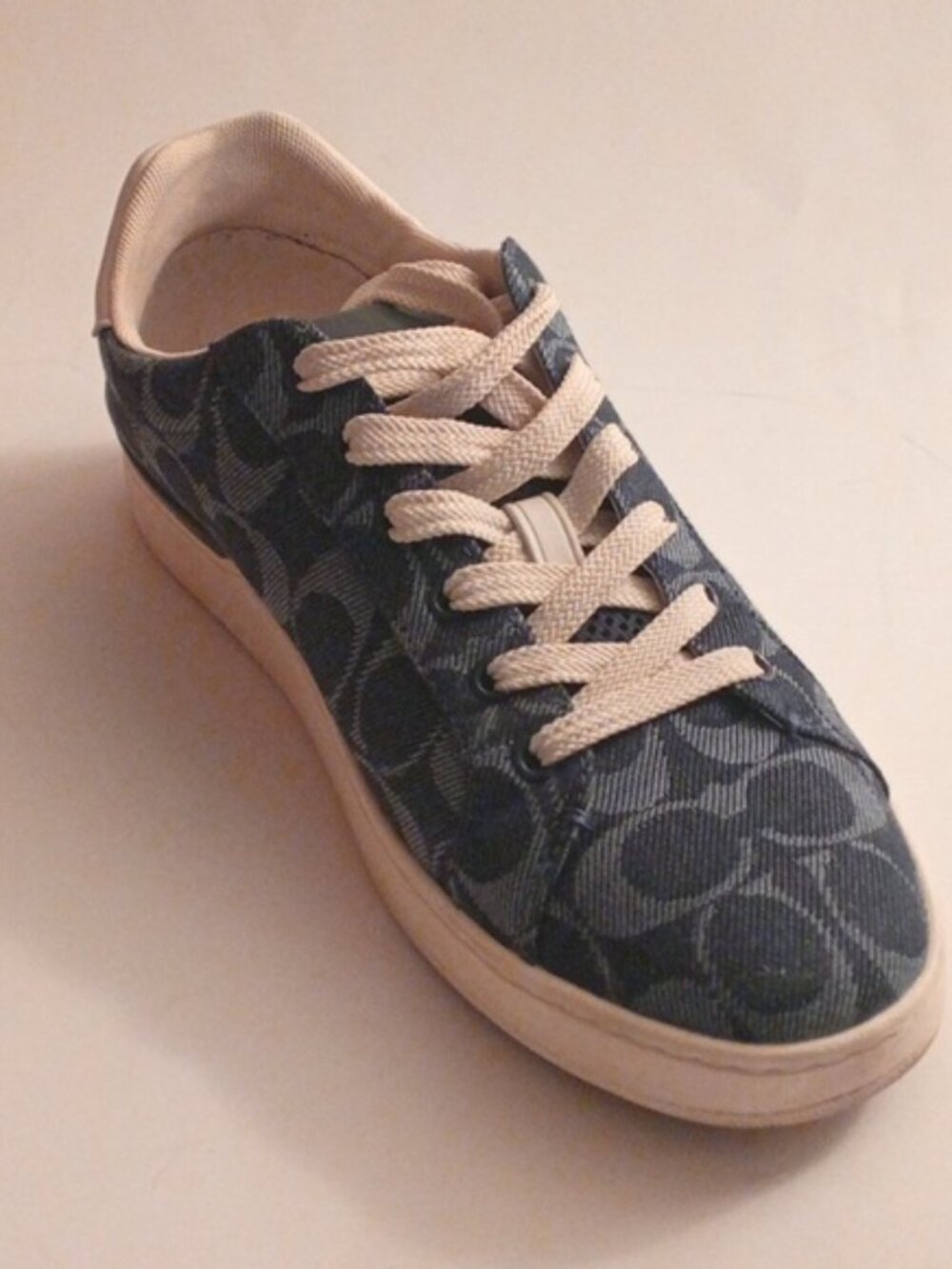 Coach Monogram Denim Blue Low Top Lace Up Sneakers Women's Size 9.5B